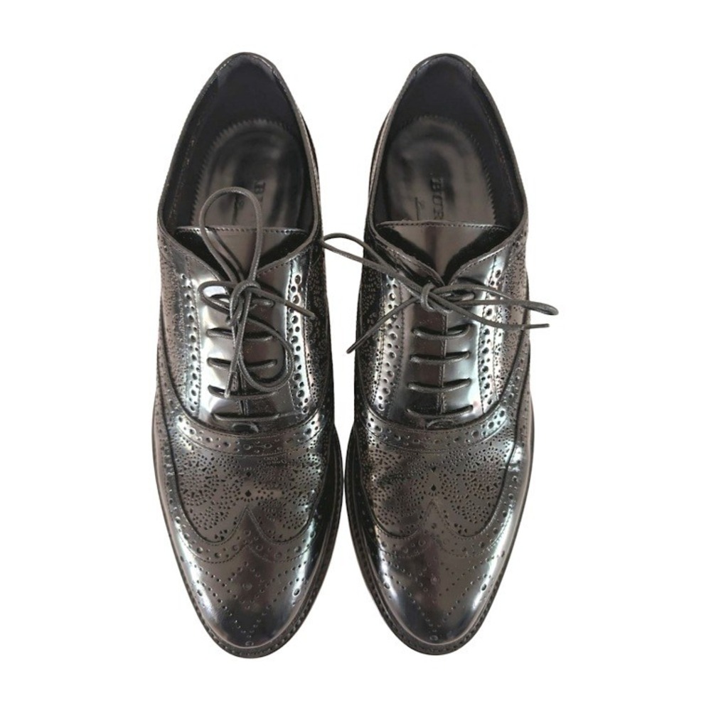Burberry Gennie Black Leather Wingtip Brogue Oxfords Dress Shoes Women SZ 39 IOB - Picture 7 of 12